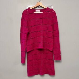 MNG  Women’s 2 Piece Set Crochet Lightweight Sweater Barbiecore Size M/L